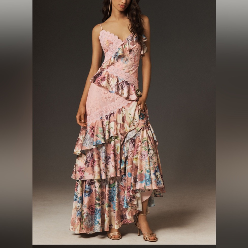 BH Cosmetics Pink Asymmetrical Ruffled Gown